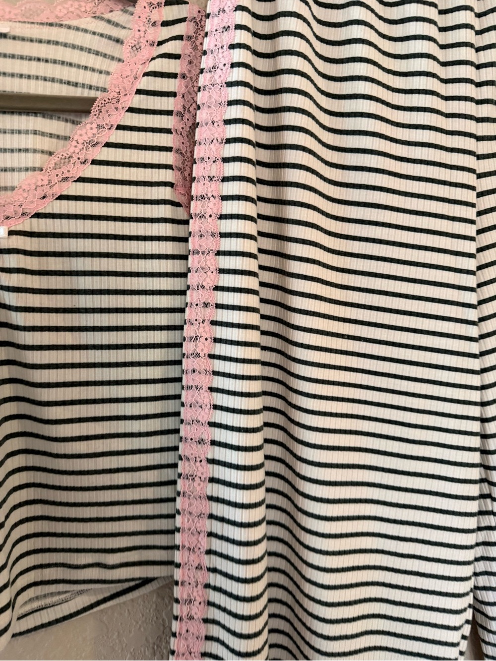 Lounge Striped Pajama Set with Pink Lace Trim - Picture 2 of 7